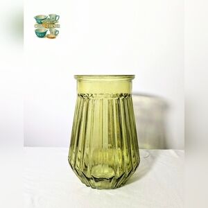 Vintage Style Ribbed Olive Glass Vase